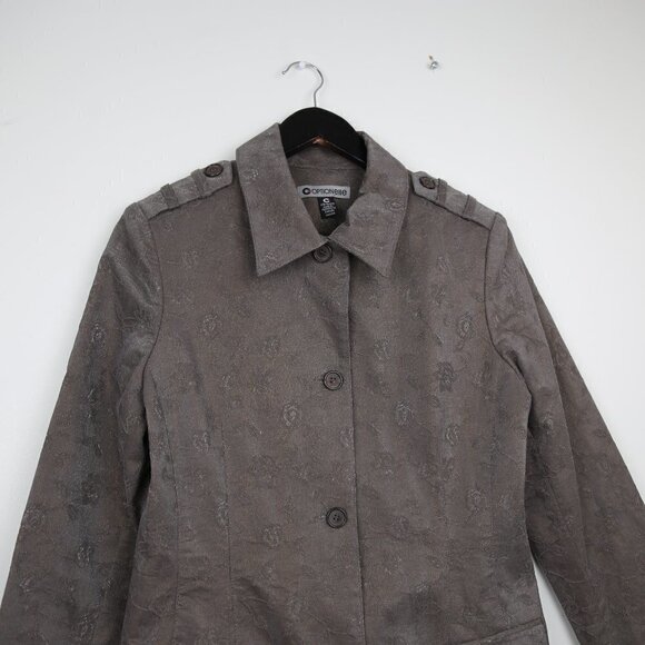 VINTAGE Optionelle Floral Embroidered Brown Long Button Down Trench Coat - Picture 2 of 8